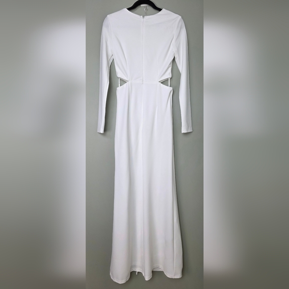 Lulus Going for the Wow White Long Sleeve Cutout Maxi Wedding Dress, Size Small - Picture 8 of 11